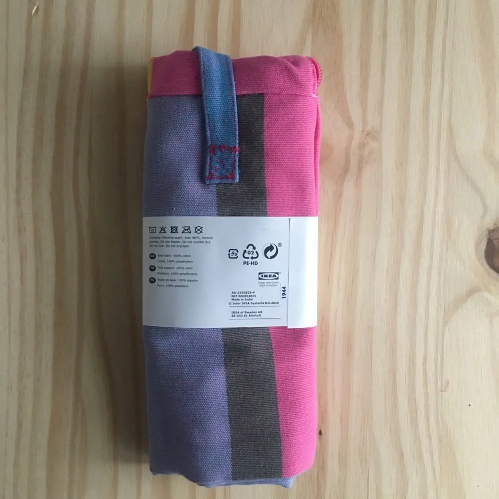 Ikea Alsopp Multi Color Striped Fabric Lunch Bag